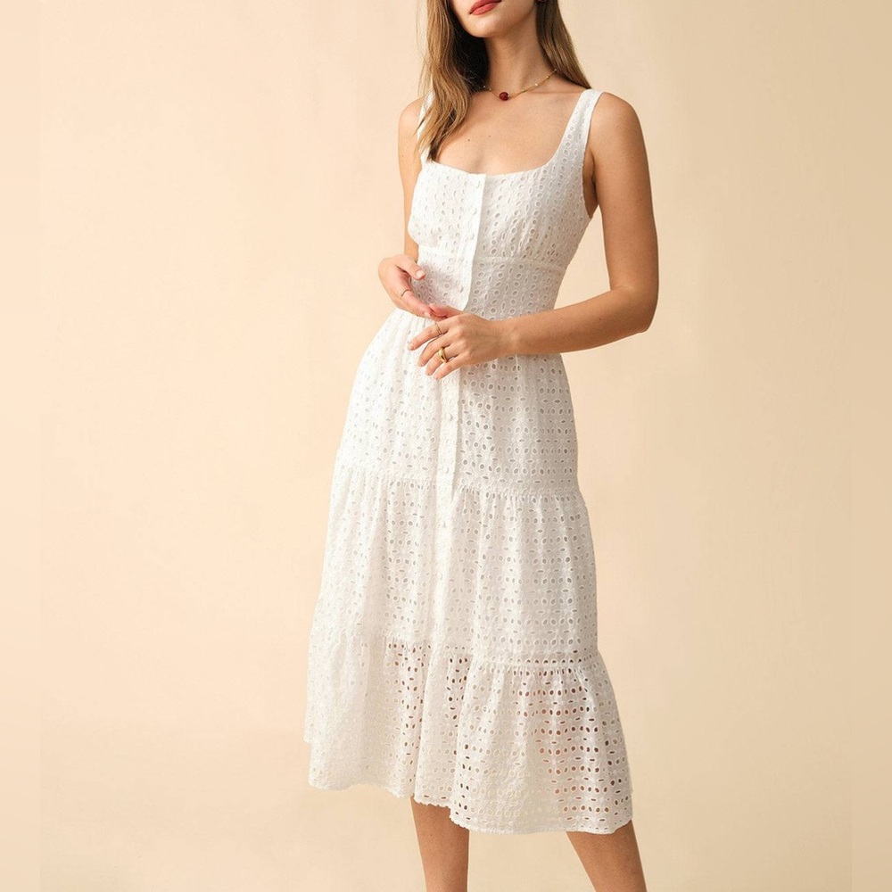 RIHOAS White Eyelet Midi Dress